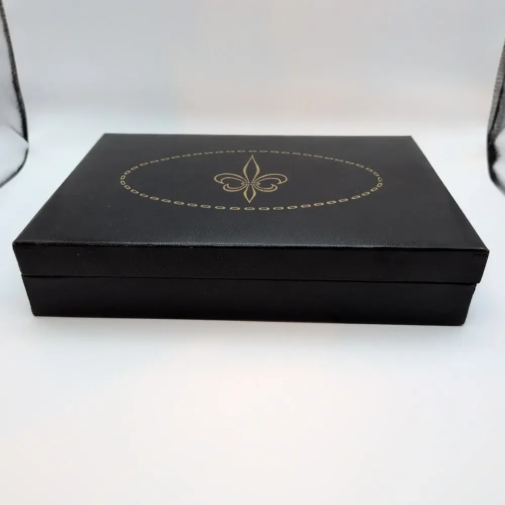Vintage Men's Valet Accessories Jewelry Box Display Fleur De Lis Black Red Lined